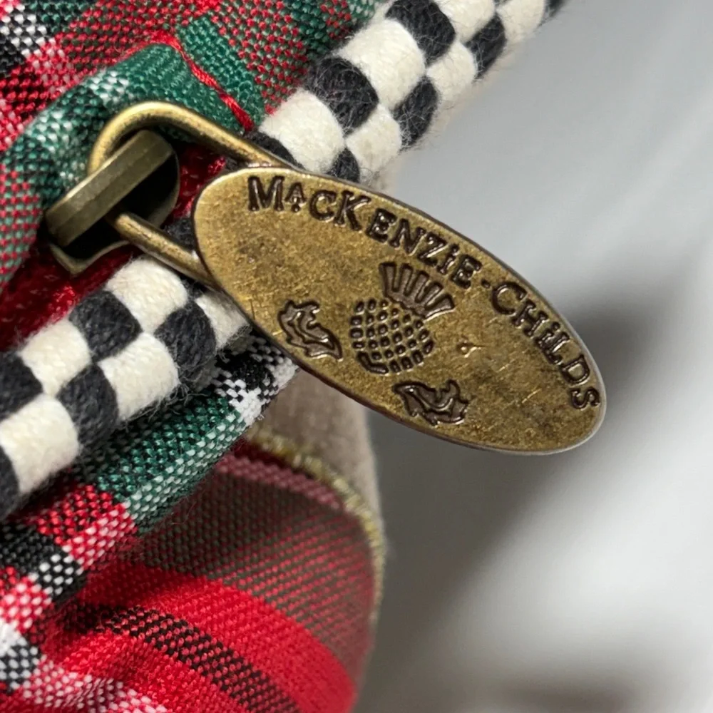 MacKenzie-Childs Tartan Stag Pillow With Courtly Check Piping 18” x 18”